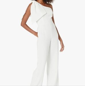 Dress The Population Elegant White One-Shoulder Jumpsuit